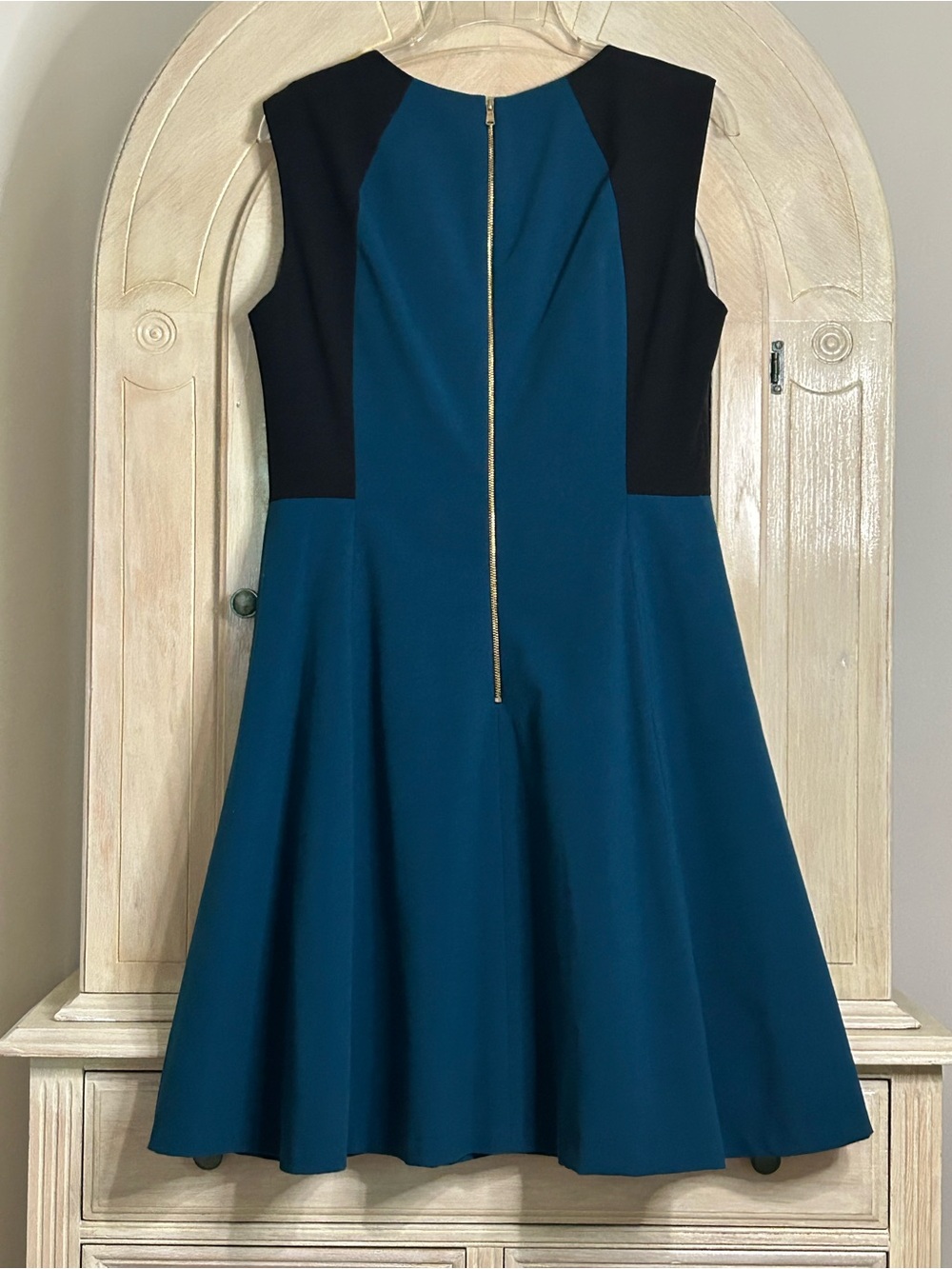 Nine West Teal Sleeveless A-Line Dress with Black Panels - Picture 4 of 12